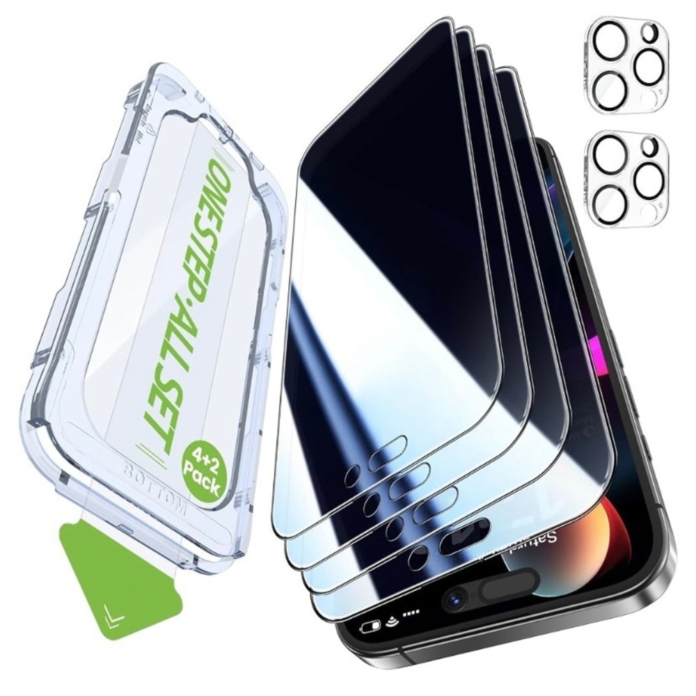 iGLUZ iPhone 15 Pro Max Privacy Screen Protector 4+2 Pack OneStep AllSet Kit